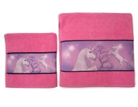 Duschtuch mit Bordüre pink Einhorn Duschtuch 70x140 cm